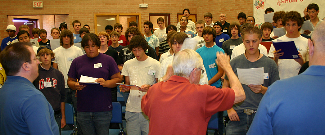 Connie Keil and The Eastsiders Quartet instruct the boy's chorus 